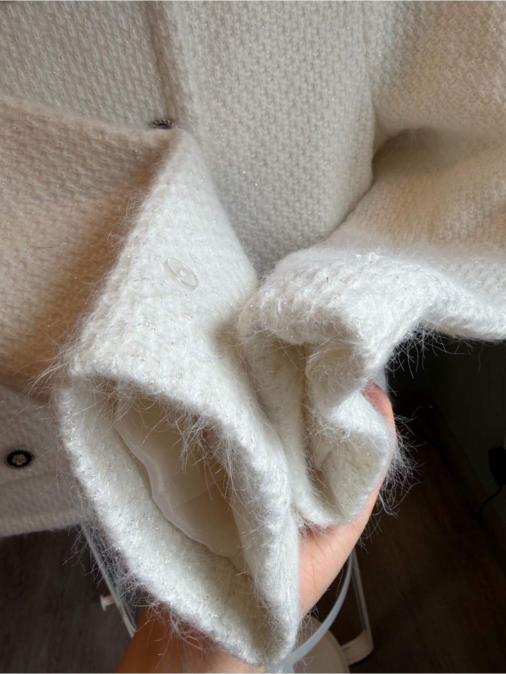 Women's Cream Double-Breasted Bouclé Jacket - Picture 7 of 8